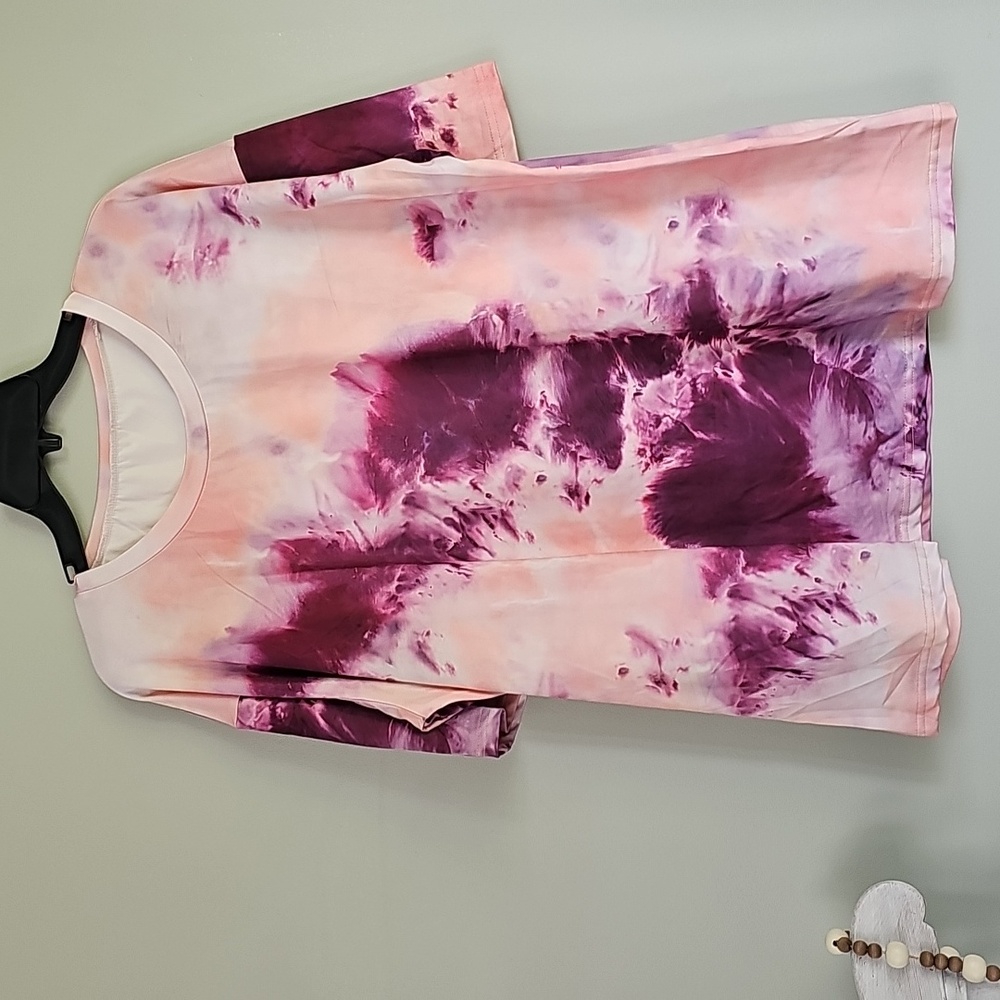 Women's Tie-Dye Top in Purple and Pink Hues, 2x Relaxed Fit - Picture 12 of 13